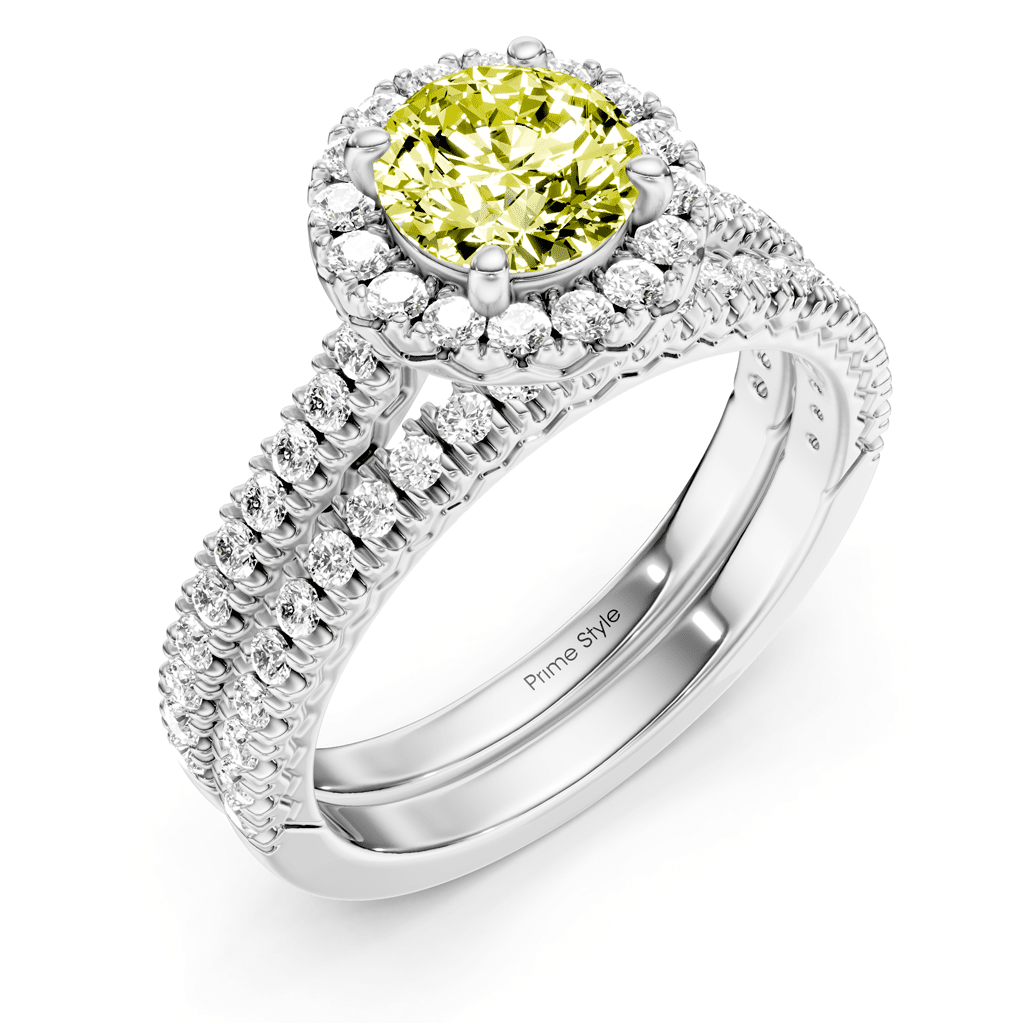 1.70 - 4.70 CT Round Cut Fancy Yellow Diamonds - Bridal Set - Primestyle.com
