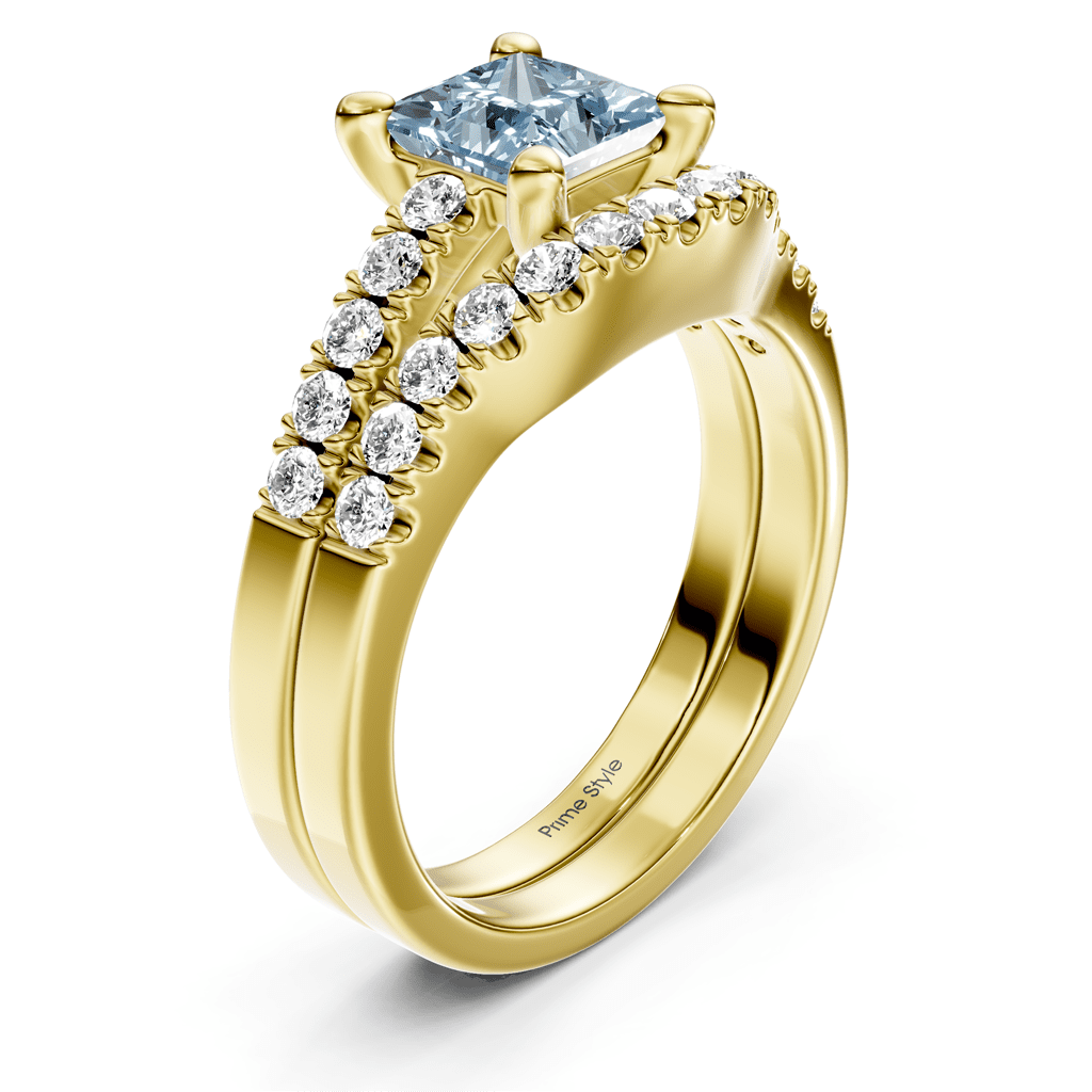 1.55 - 4.55 CT Princess & Round Cut Fancy Blue Diamonds - Bridal Set - Primestyle.com