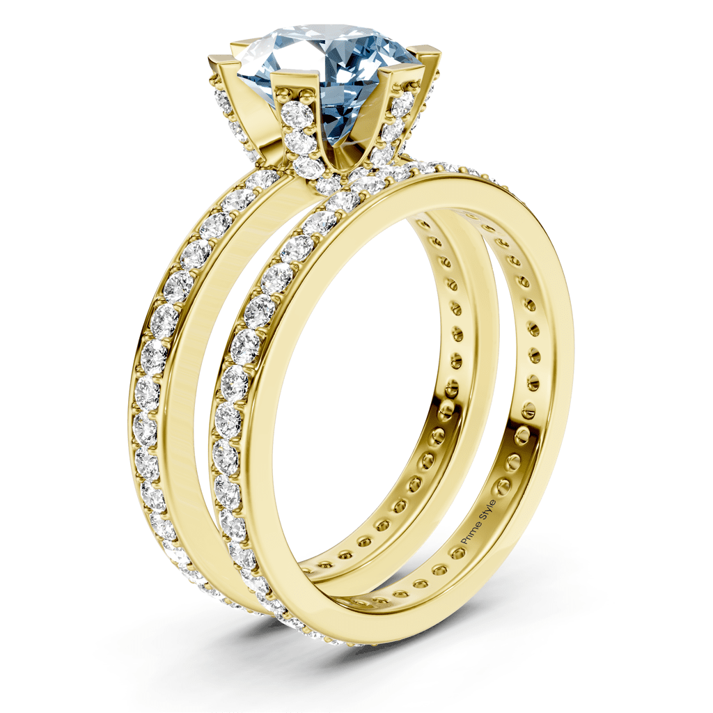 2.00-5.00 CT Round Cut Fancy Blue Diamonds - Bridal Set