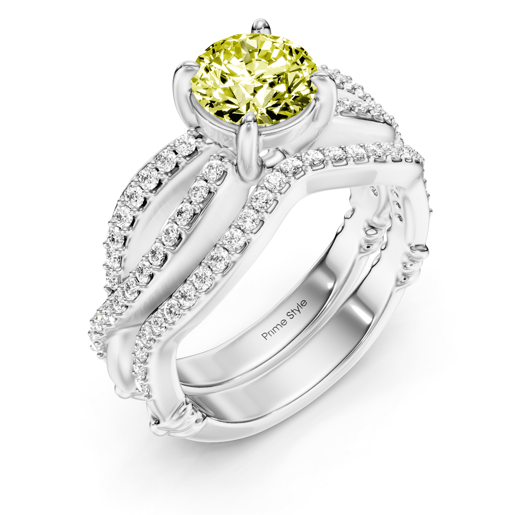 1.35 - 4.35 CT Round Cut Fancy Yellow Diamonds - Bridal Set - Primestyle.com