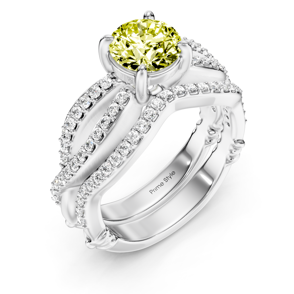 1.35-4.35 CT Round Cut Fancy Yellow Diamonds - Bridal Set