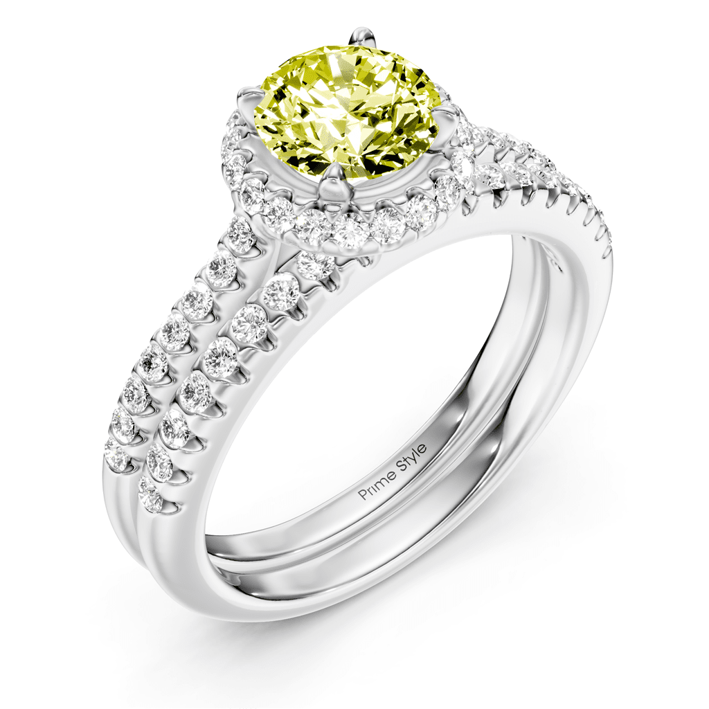 1.50 - 4.50 CT Round Cut Fancy Yellow Diamonds - Bridal Set - Primestyle.com