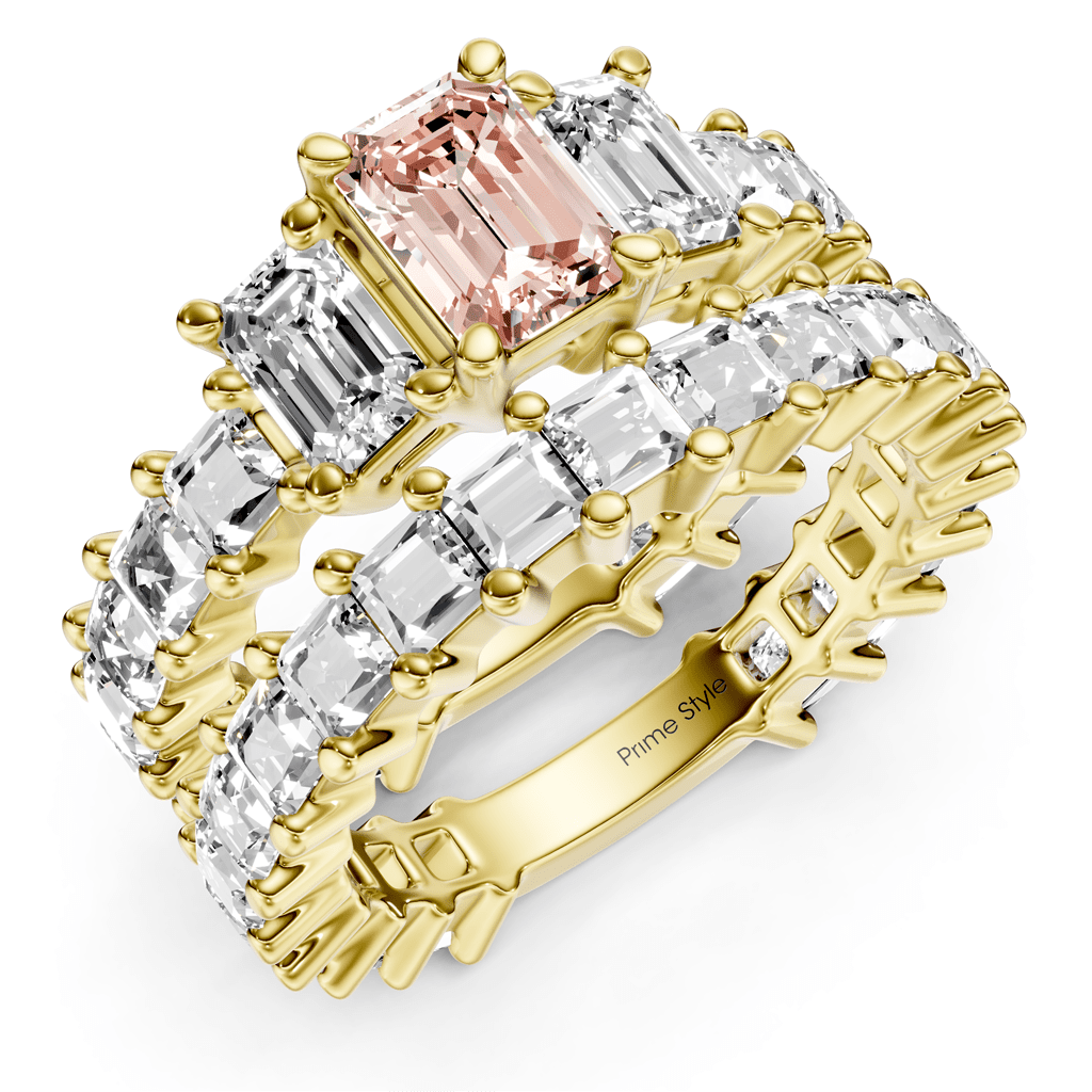 5.70 - 8.70 CT Emerald & Princess Cut Fancy Pink Diamonds - Bridal Set - Primestyle.com