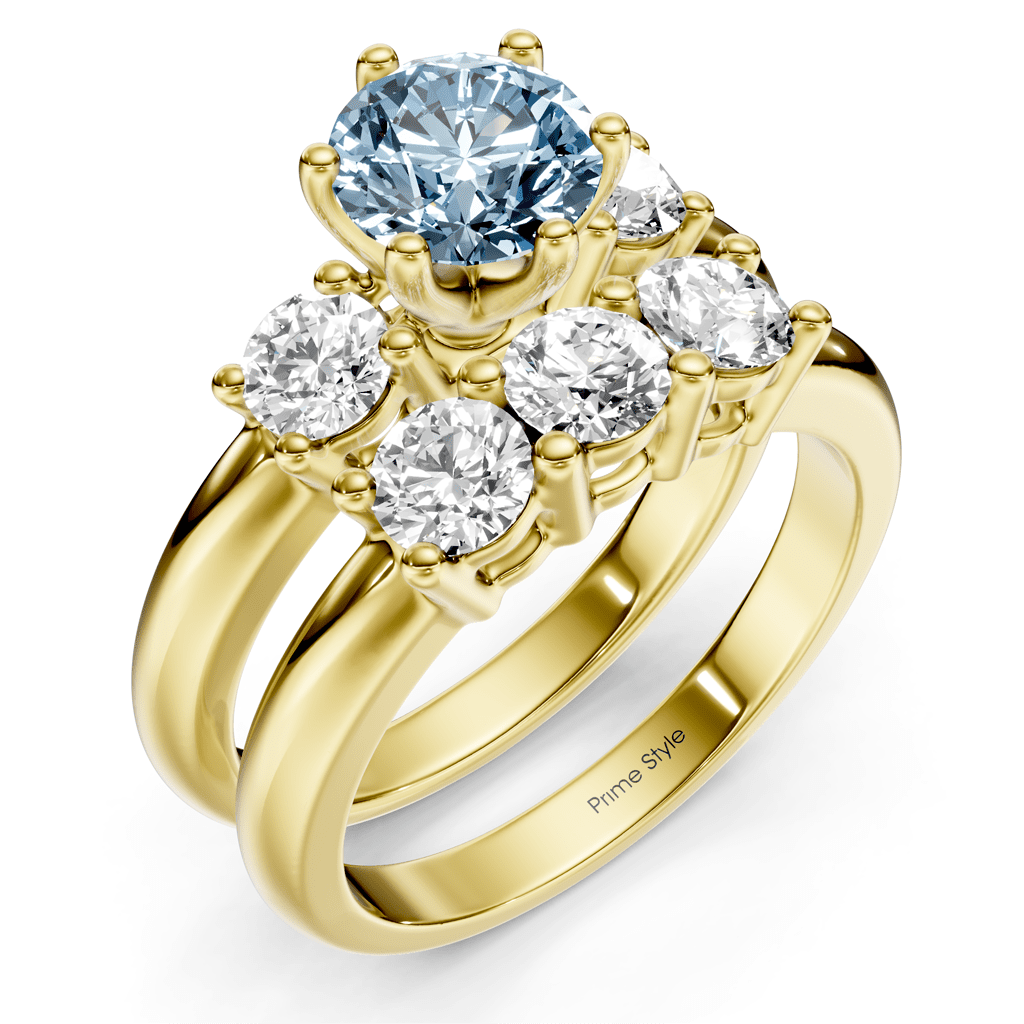 2.00-5.00 CT Round Cut Fancy Blue Diamonds - Bridal Set