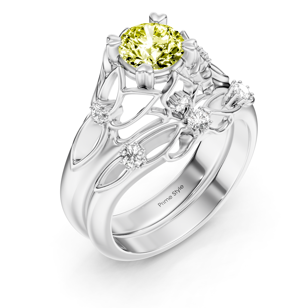 1.20-4.20 CT Round Cut Fancy Yellow Diamonds - Bridal Set