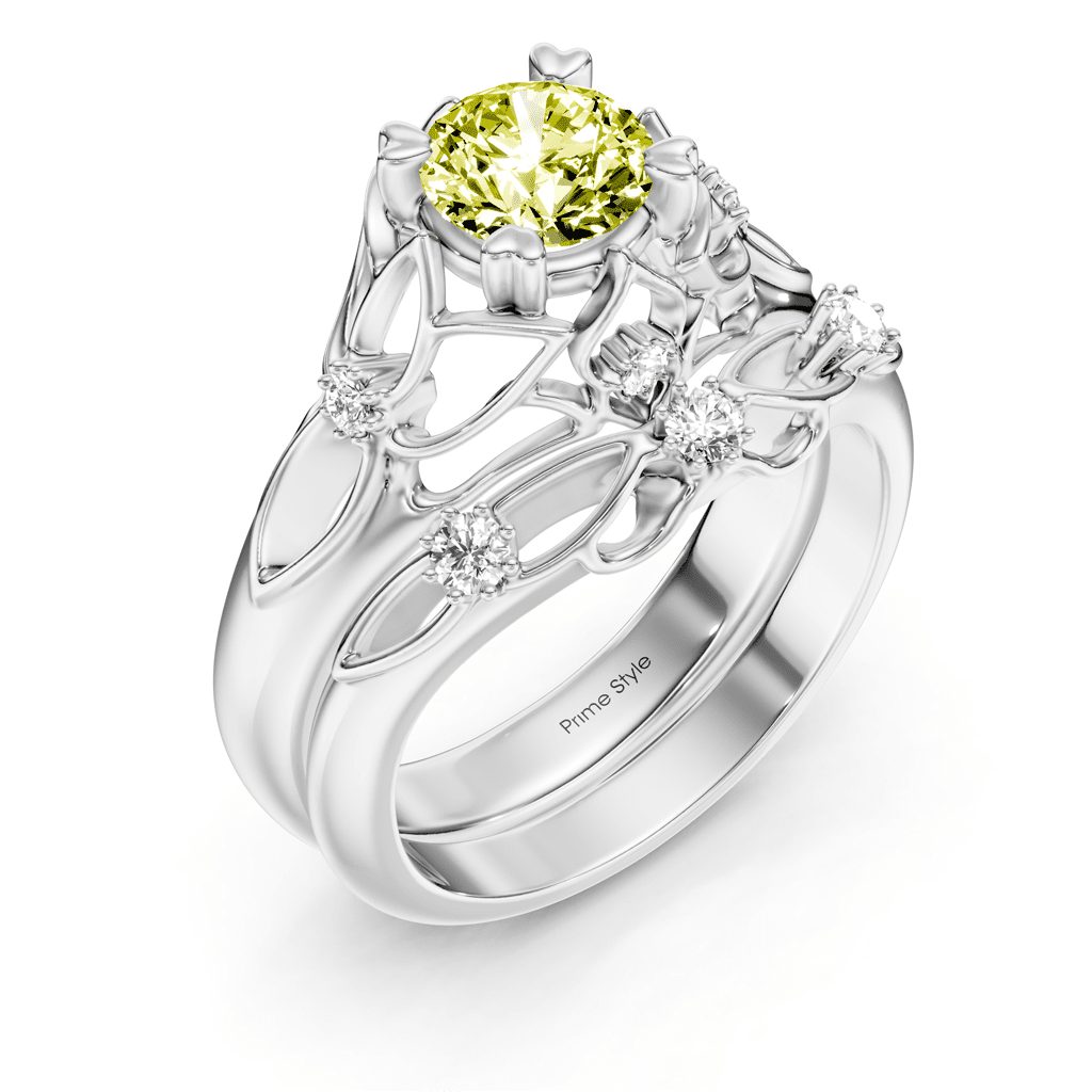 1.20 - 4.20 CT Round Cut Fancy Yellow Diamonds - Bridal Set - Primestyle.com