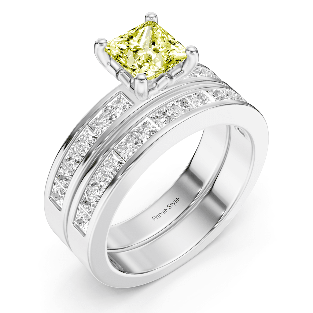 2.75 - 5.75 CT Princess Cut Fancy Yellow Diamonds - Bridal Set - Primestyle.com