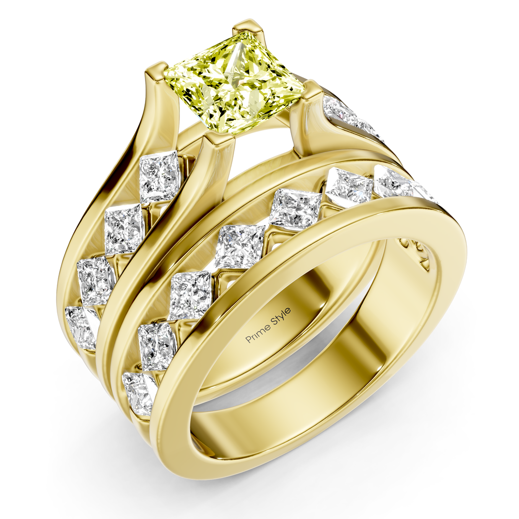 2.70-5.70 CT Princess Cut Fancy Yellow Diamonds - Bridal Set