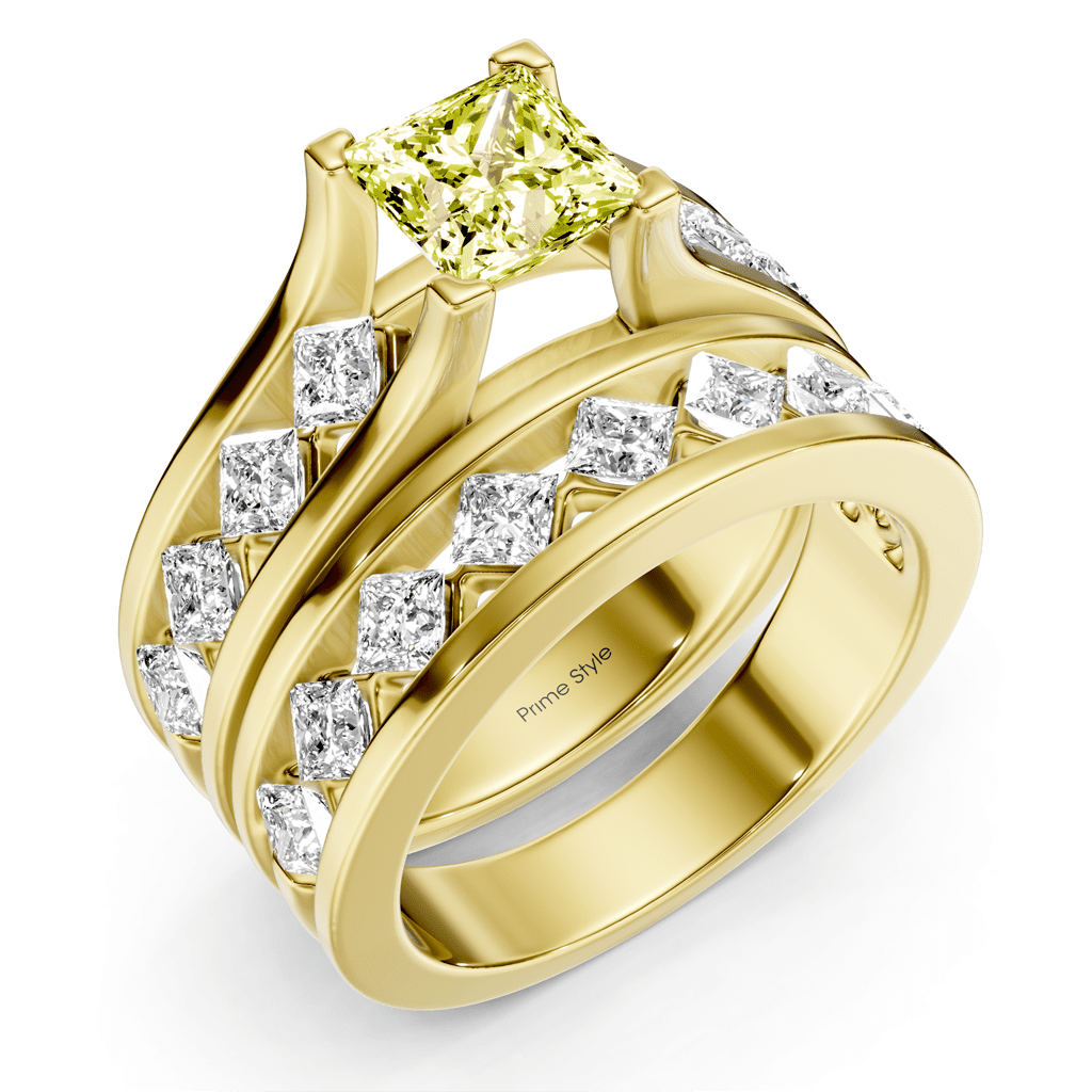 2.70 - 5.70 CT Princess Cut Fancy Yellow Diamonds - Bridal Set - Primestyle.com