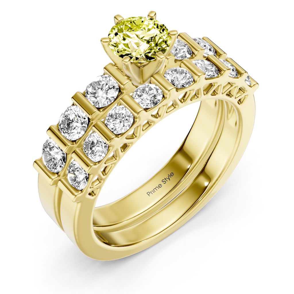 2.10 - 5.10 CT Round Cut Fancy Yellow Diamonds - Bridal Set - Primestyle.com