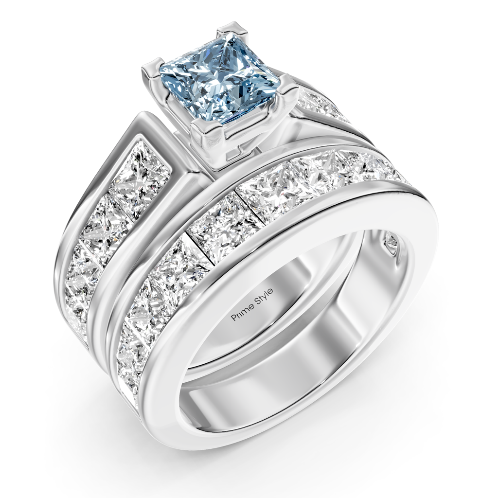 5.90-8.90 CT Princess Cut Fancy Blue Diamonds - Bridal Set