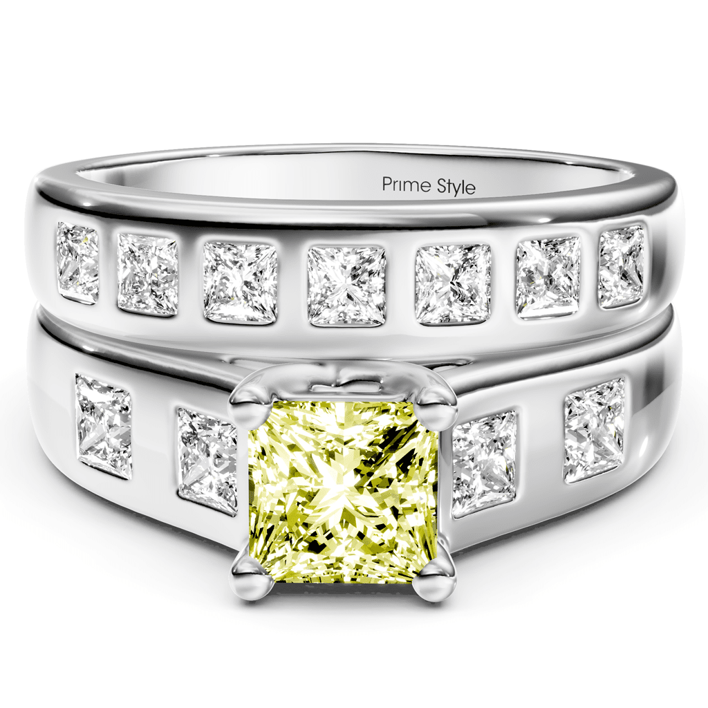 1.95 - 4.95 CT Princess Cut Fancy Yellow Diamonds - Bridal Set - Primestyle.com