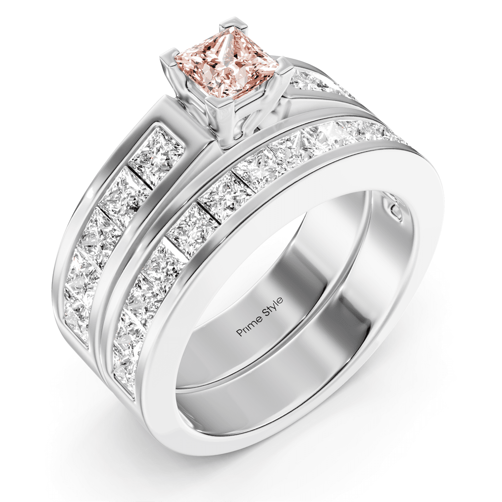 2.80-5.80 CT Princess Cut Fancy Pink Diamonds - Bridal Set