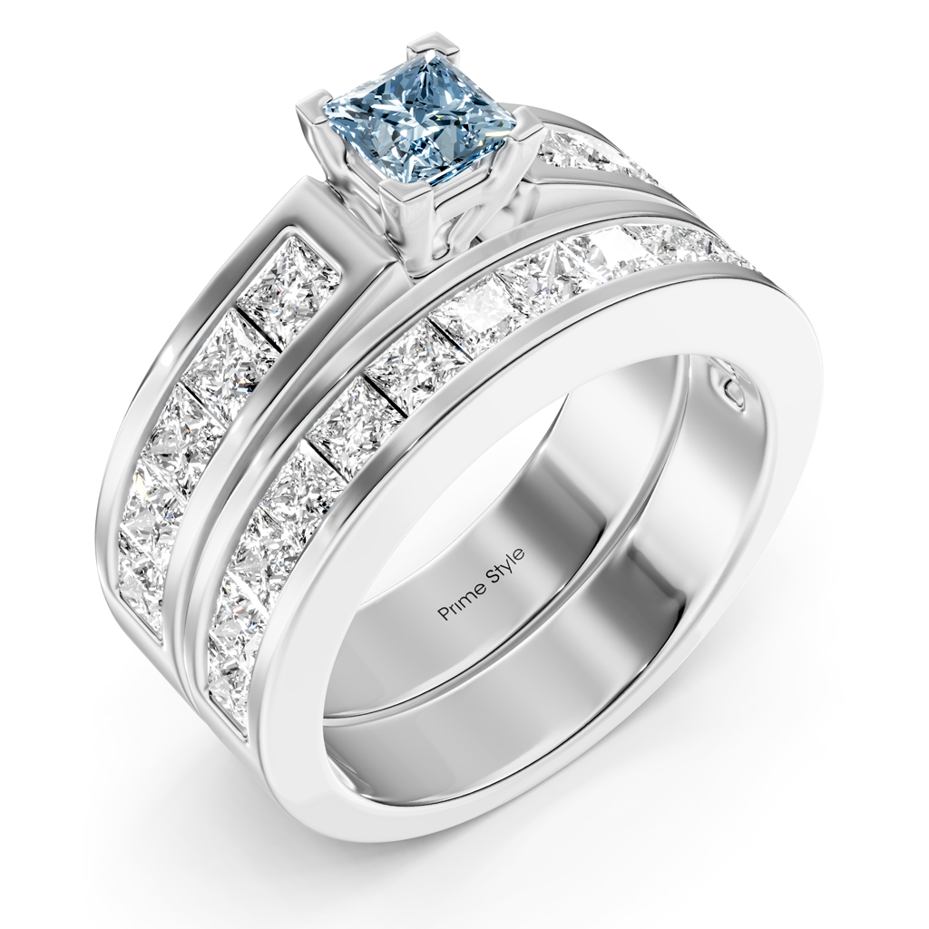 2.80-5.80 CT Princess Cut Fancy Blue Diamonds - Bridal Set