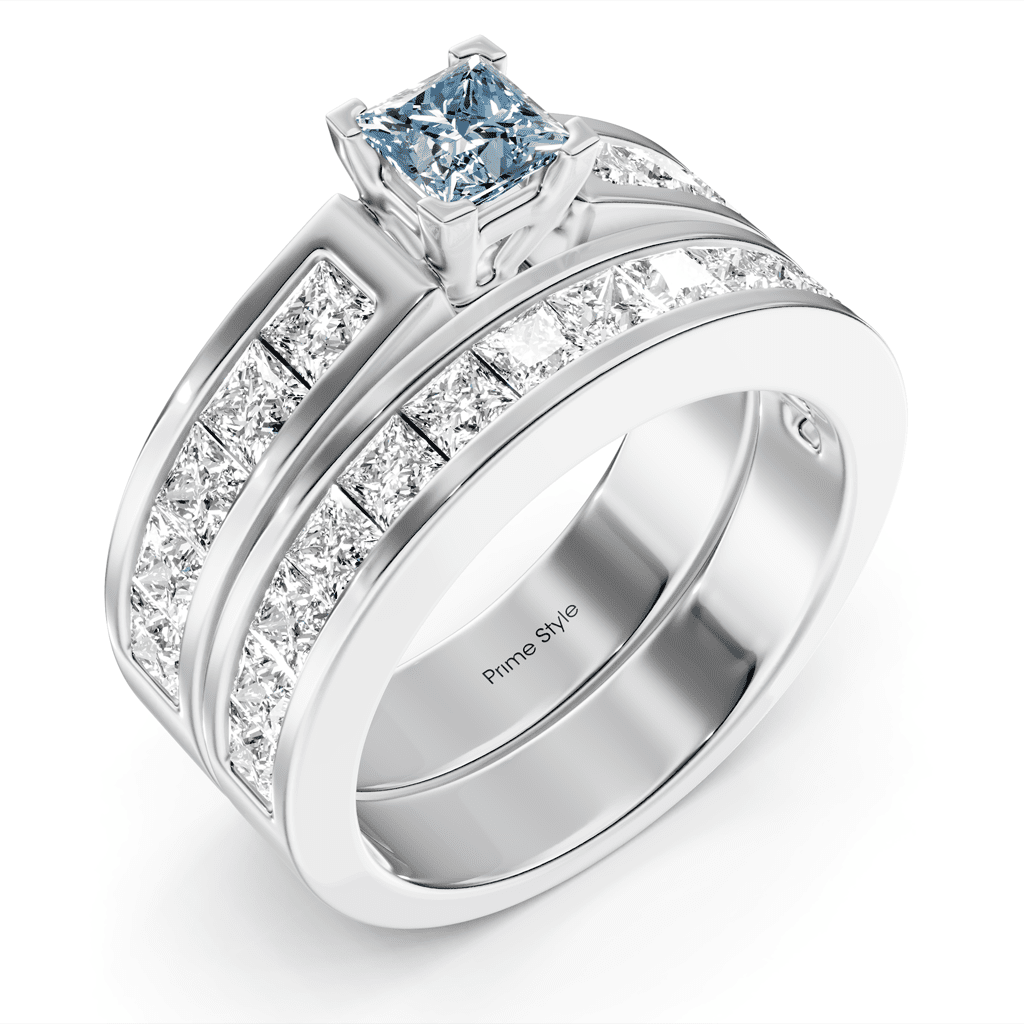 2.80-5.80 CT Princess Cut Fancy Blue Diamonds - Bridal Set