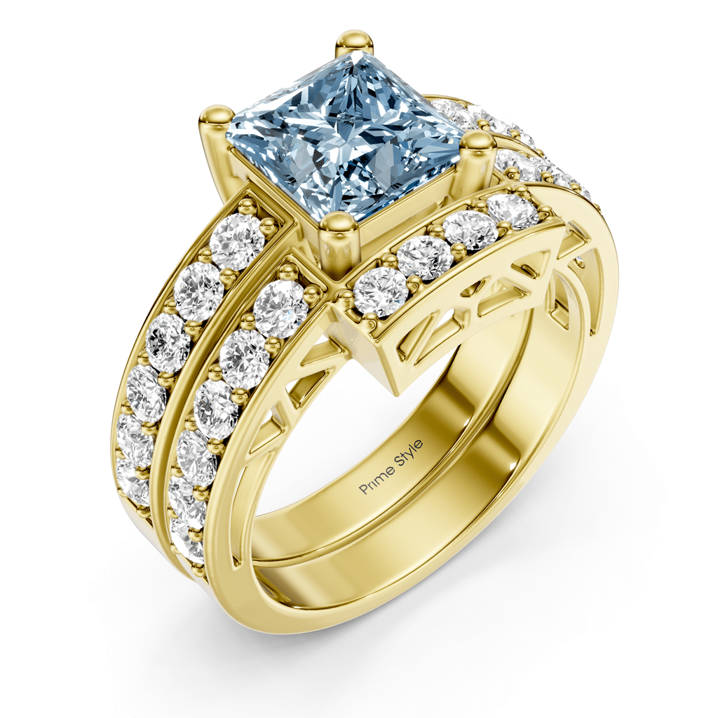 2.10-5.10 CT Princess & Round Cut Fancy Blue Diamonds - Bridal Set - Primestyle.com