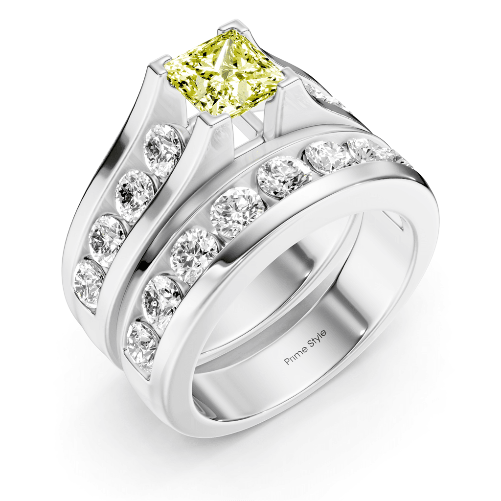 2.80-5.80 CT Princess & Round Cut Fancy Yellow Diamonds - Bridal Set
