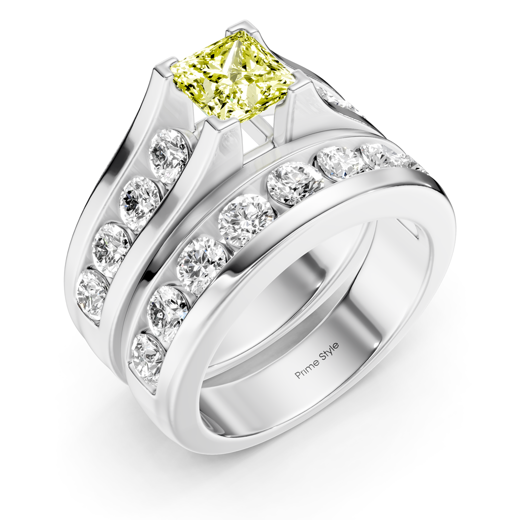 2.80-5.80 CT Princess & Round Cut Fancy Yellow Diamonds - Bridal Set