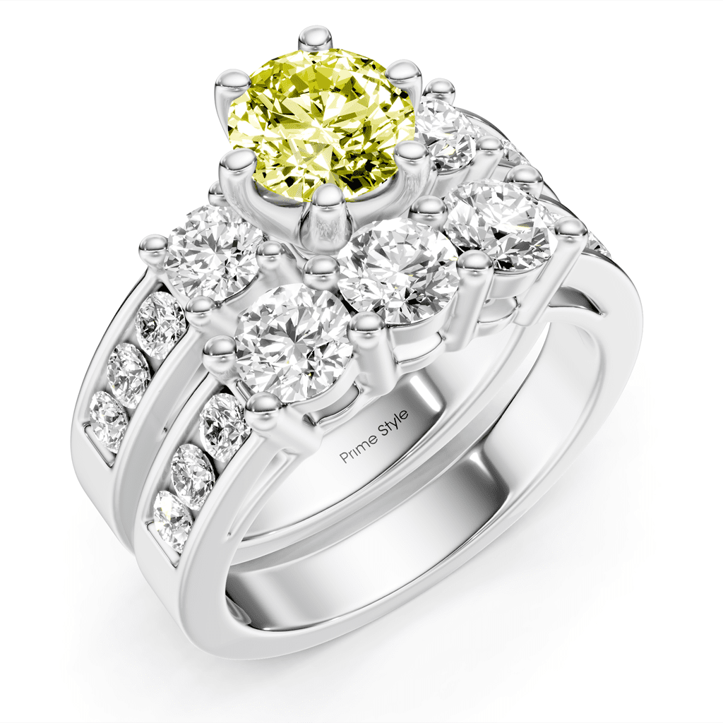 2.80 - 5.80 CT Princess & Round Cut Fancy Yellow Diamonds - Bridal Set - Primestyle.com