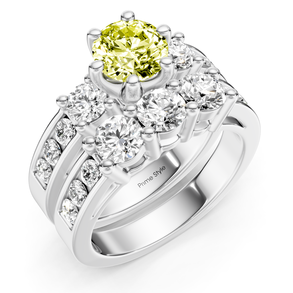 2.80-5.80 CT Princess & Round Cut Fancy Yellow Diamonds - Bridal Set