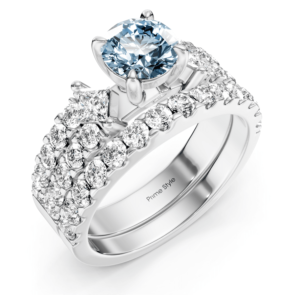 2.55 - 5.55 CT Princess & Round Cut Fancy Blue Diamonds - Bridal Set - Primestyle.com