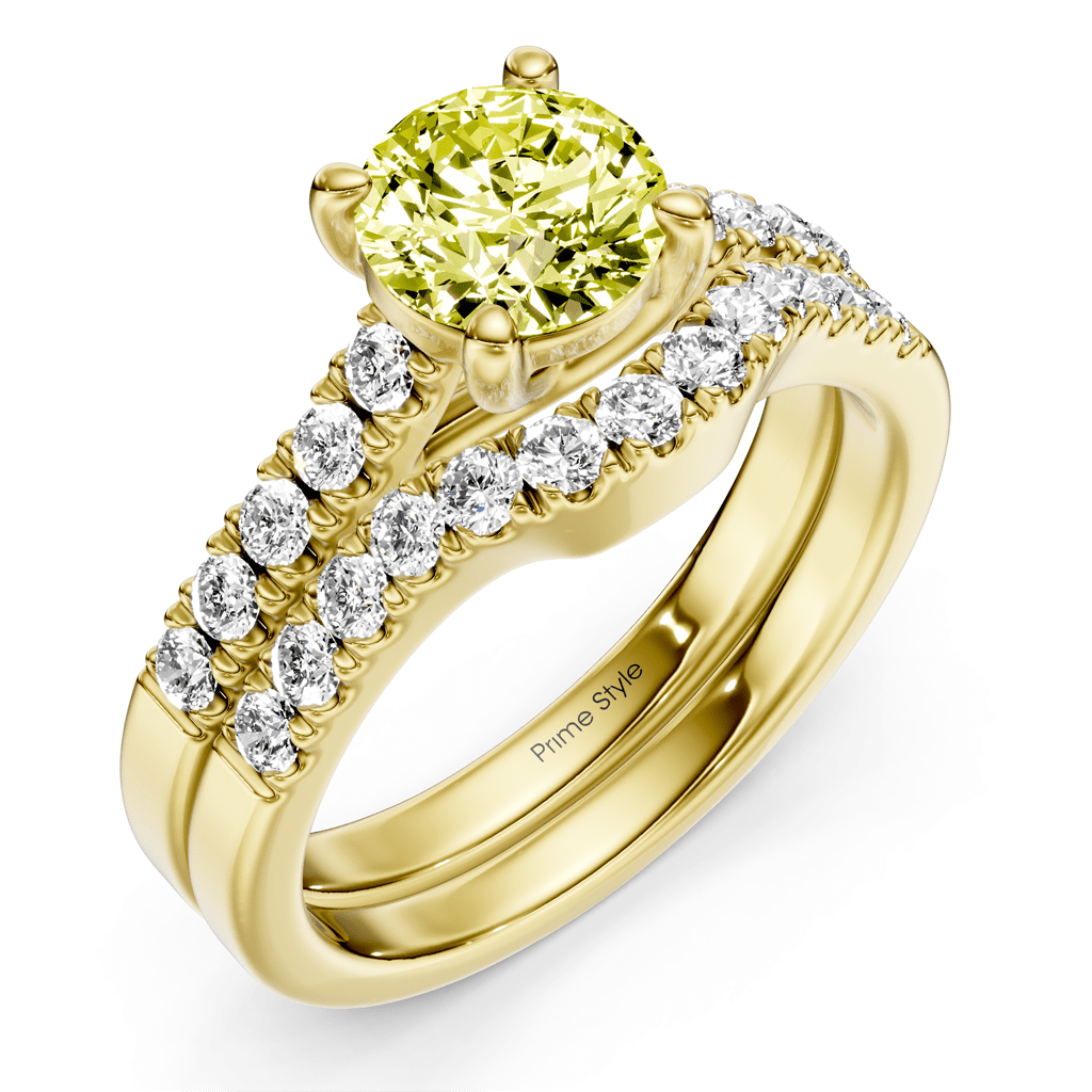 1.55-4.55 CT Princess & Round Cut Fancy Yellow Diamonds - Bridal Set