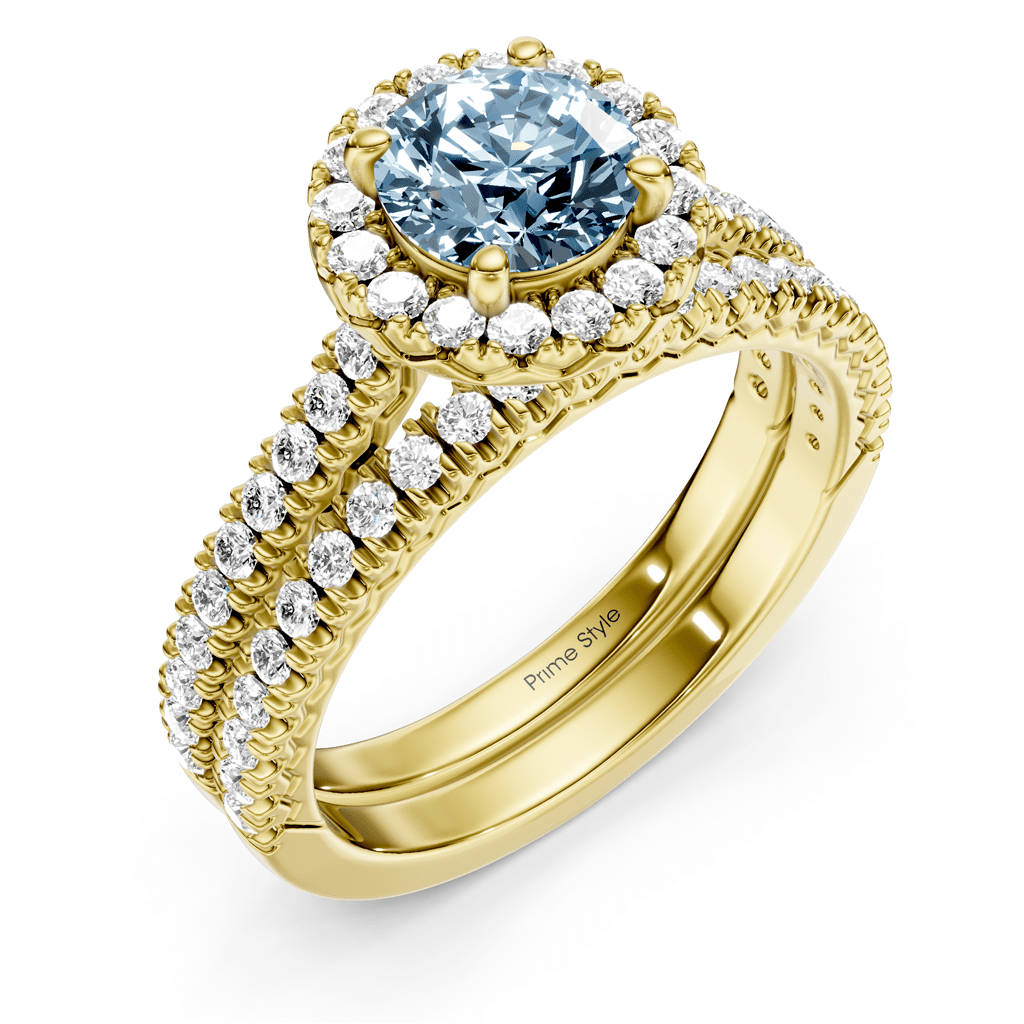 1.70 - 4.70 CT Round Cut Fancy Blue Diamonds - Bridal Set - Primestyle.com