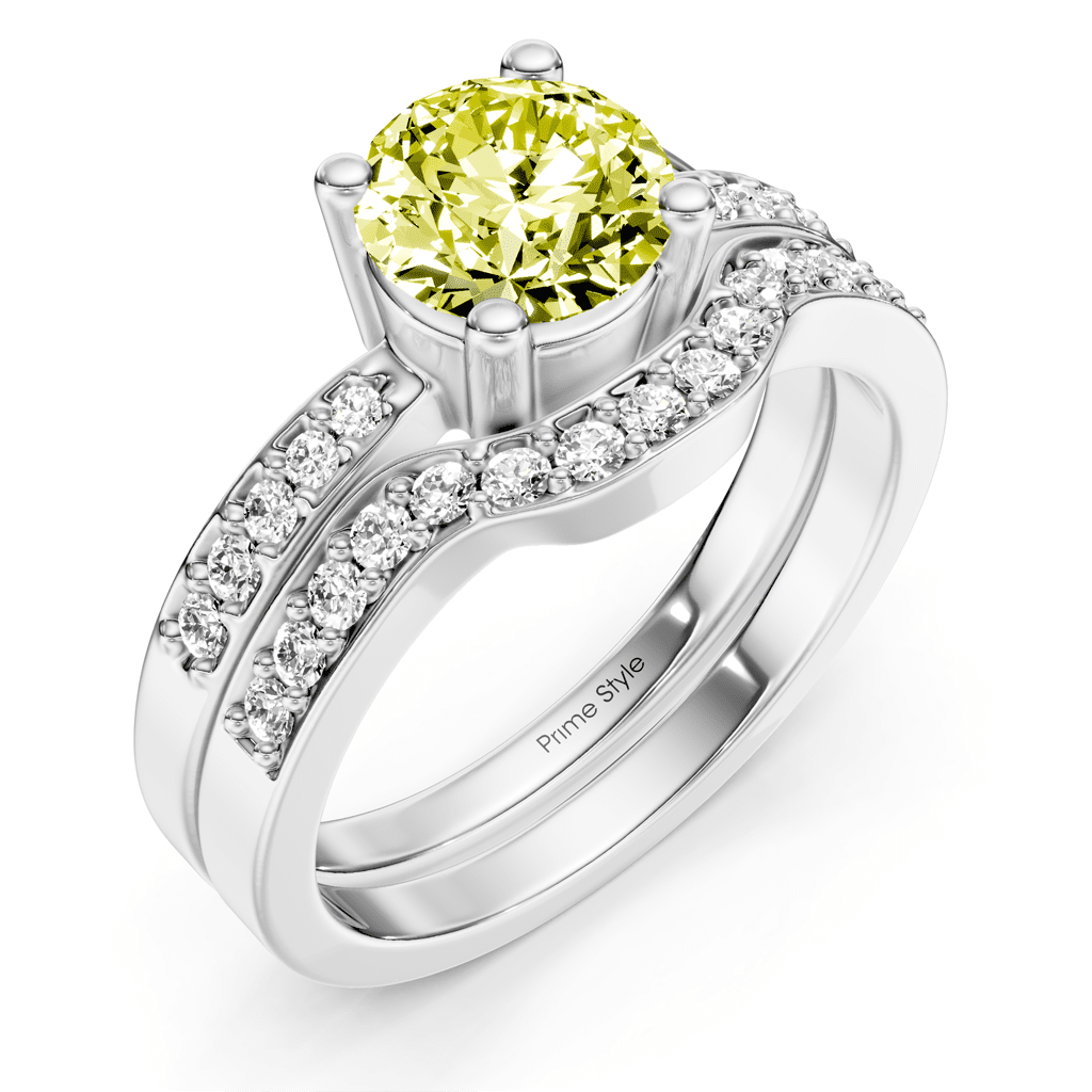 1.40 - 4.40 CT Round Cut Fancy Yellow Diamonds - Bridal Set - Primestyle.com