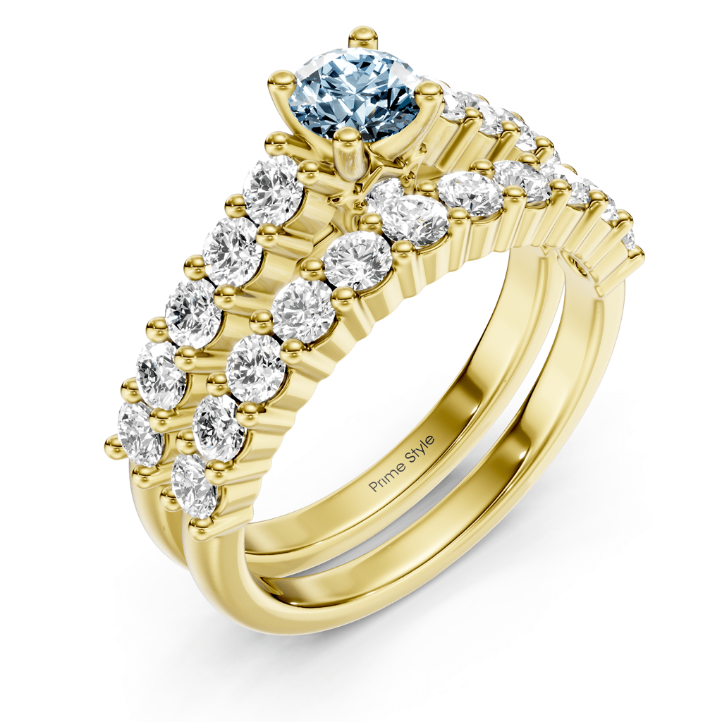 1.75-4.75 CT Round Cut Fancy Blue Diamonds - Bridal Set - Primestyle.com