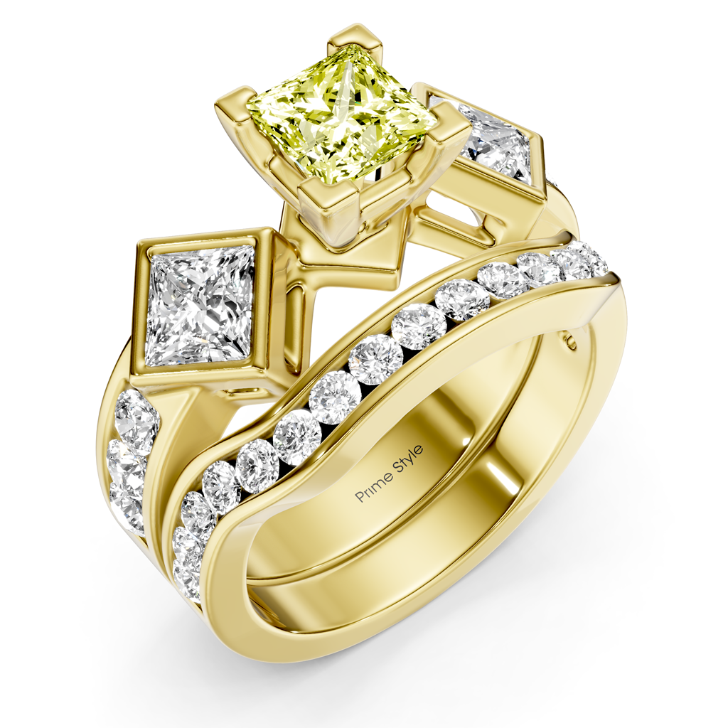 2.65-5.65 CT Princess & Round Cut Fancy Yellow Diamonds - Bridal Set