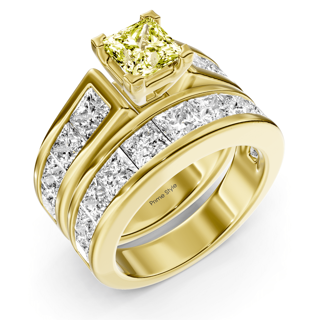 5.90 - 8.90 CT Princess Cut Fancy Yellow Diamonds - Bridal Set - Primestyle.com