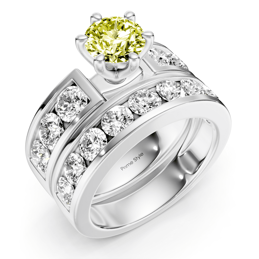 3.85 - 6.85 CT Round Cut Fancy Yellow Diamonds - Bridal Set - Primestyle.com