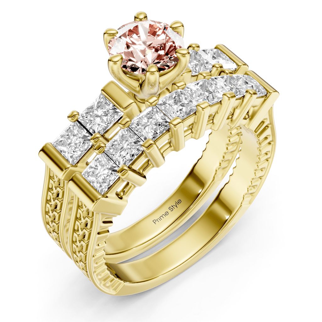 2.40-5.40 CT Princess Cut Fancy Pink Diamonds - Bridal Set