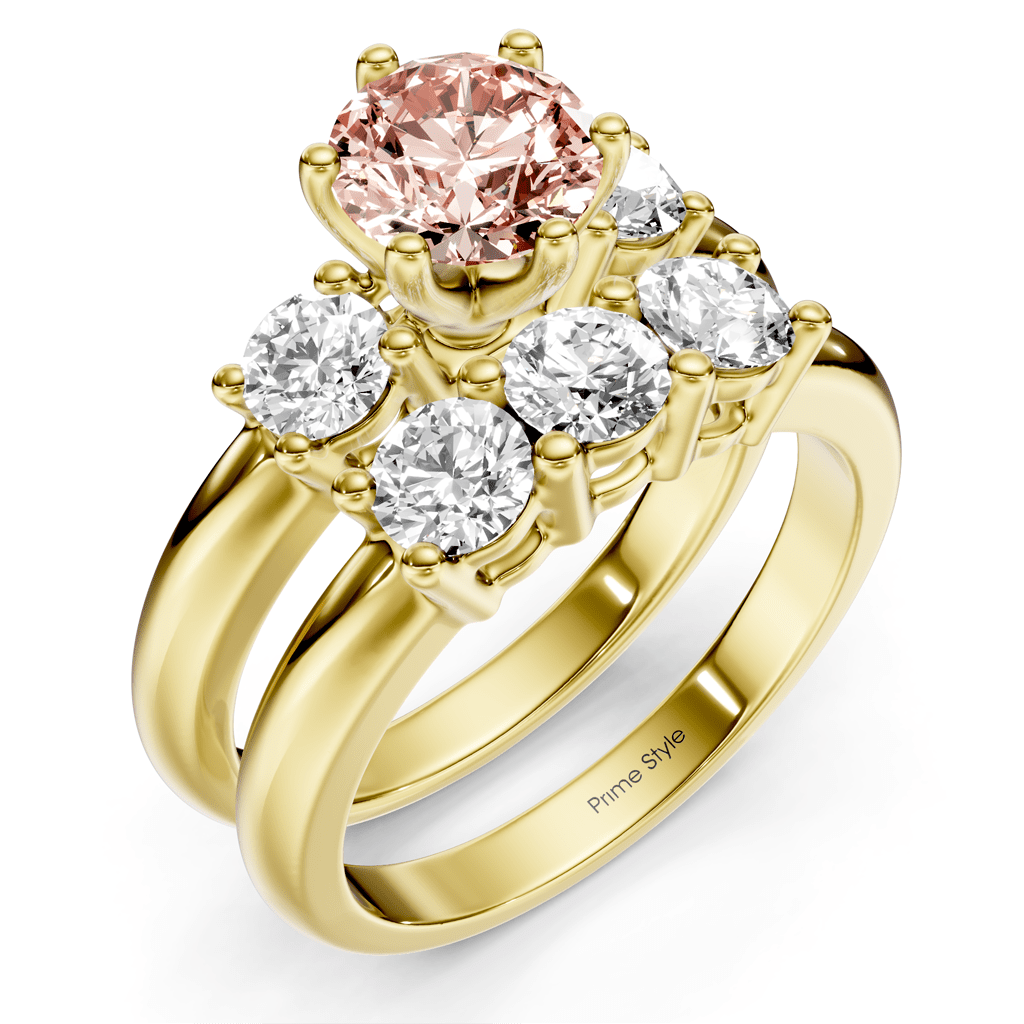 2.00 - 5.00 CT Round Cut Fancy Pink Diamonds - Bridal Set - Primestyle.com