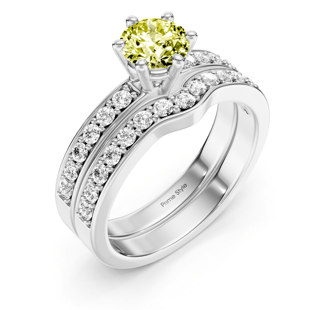 1.60 - 4.60 CT Round Cut Fancy Yellow Diamonds - Bridal Set - Primestyle.com