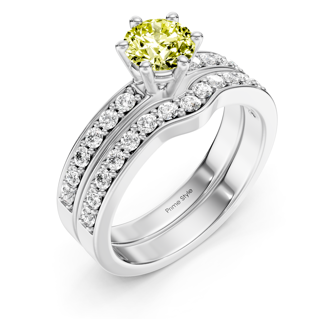 1.60-4.60 CT Round Cut Fancy Yellow Diamonds - Bridal Set