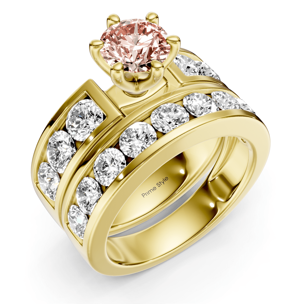 3.85-6.85 CT Round Cut Fancy Pink Diamonds - Bridal Set