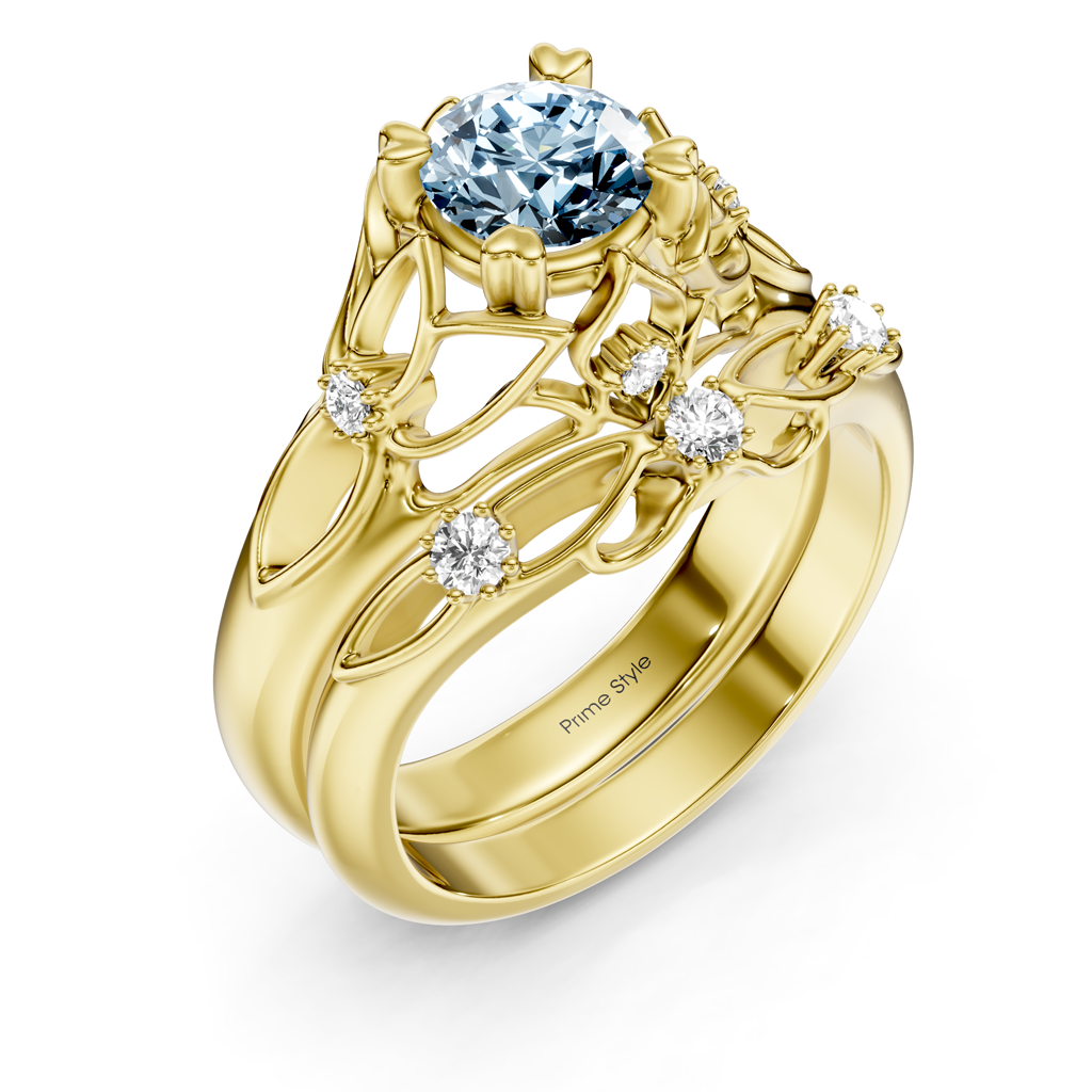 1.20-4.20 CT Round Cut Fancy Blue Diamonds - Bridal Set