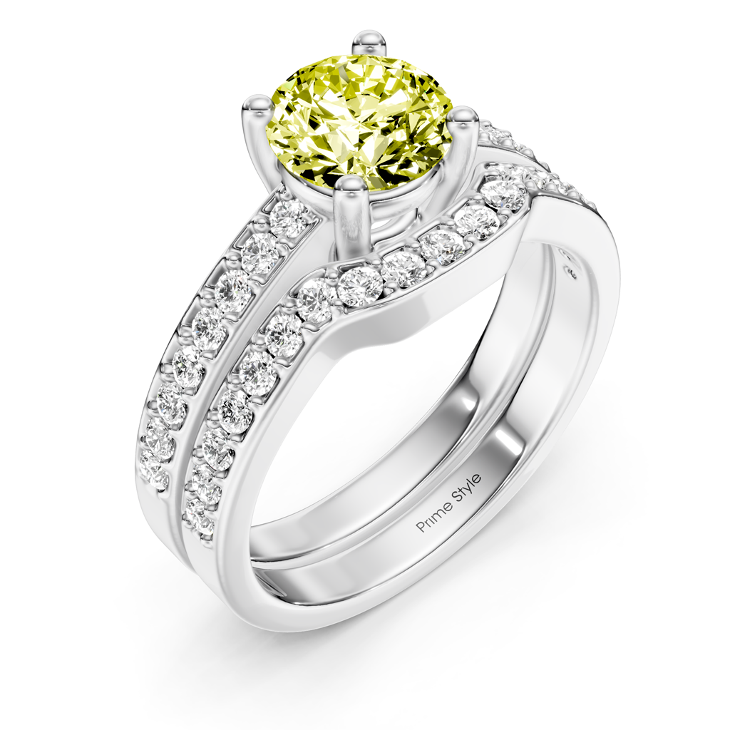 1.50-4.50 CT Round Cut Fancy Yellow Diamonds - Bridal Set