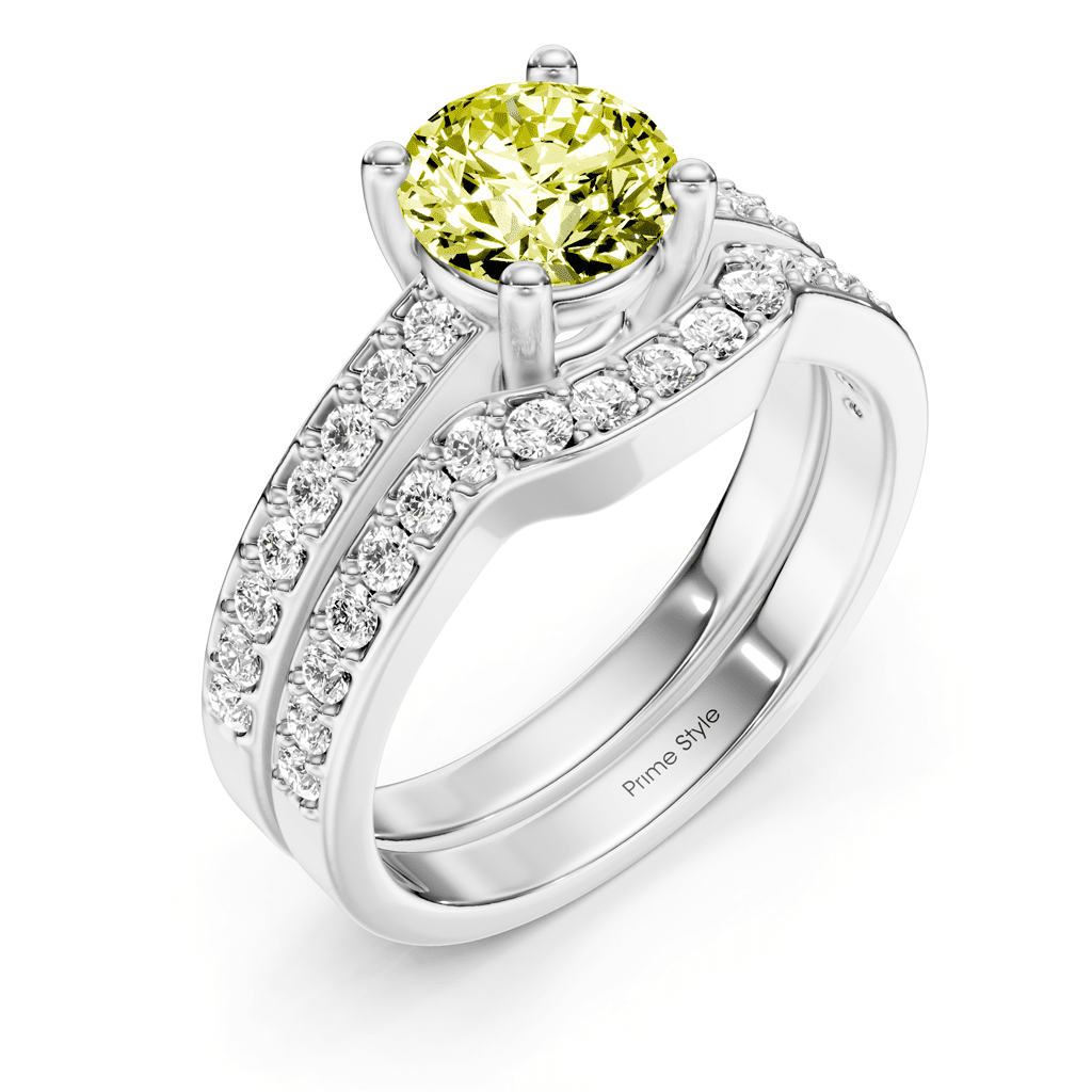 1.50 - 4.50 CT Round Cut Fancy Yellow Diamonds - Bridal Set - Primestyle.com
