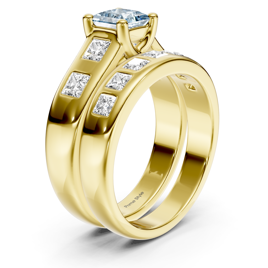 1.95-4.95 CT Princess Cut Fancy Blue Diamonds - Bridal Set