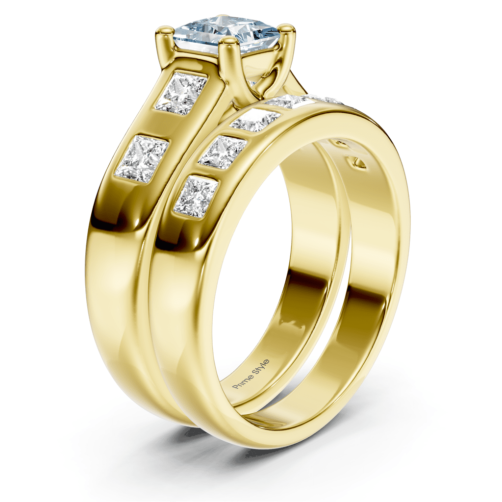 1.95 - 4.95 CT Princess Cut Fancy Blue Diamonds - Bridal Set - Primestyle.com