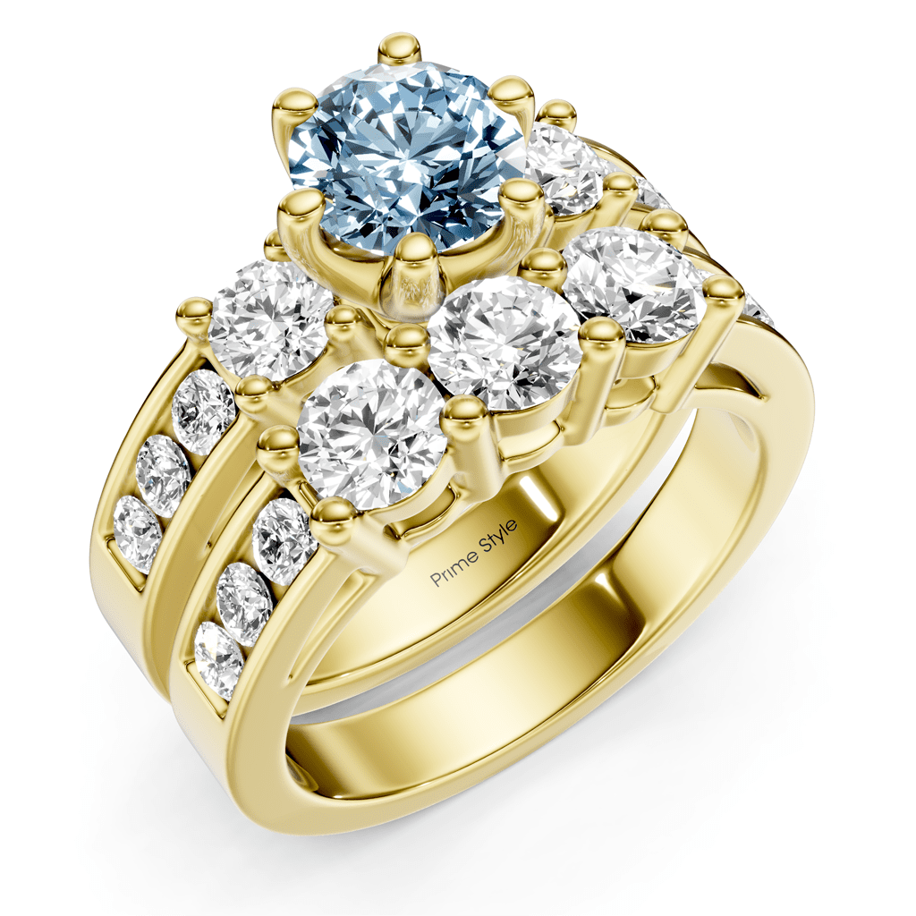 2.80-5.80 CT Princess & Round Cut Fancy Blue Diamonds - Bridal Set