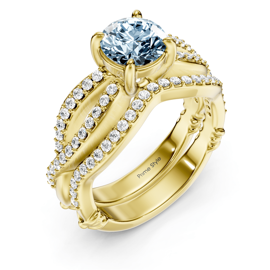 1.35-4.35 CT Round Cut Fancy Blue Diamonds - Bridal Set