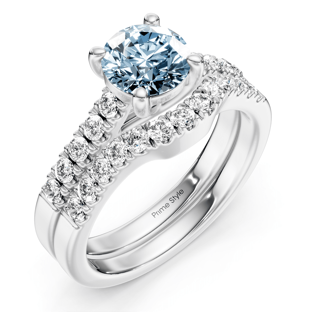1.55 - 4.55 CT Princess & Round Cut Fancy Blue Diamonds - Bridal Set - Primestyle.com