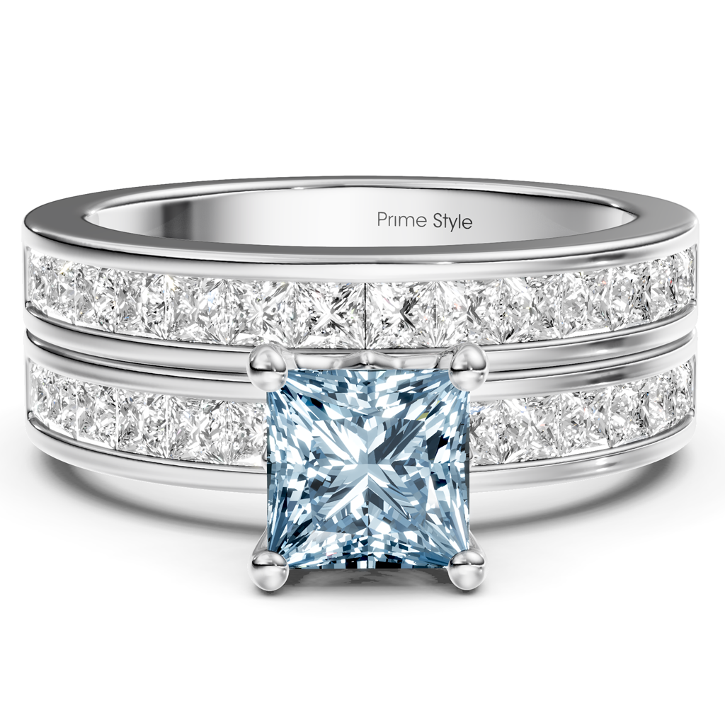 2.75-5.75 CT Princess Cut Fancy Blue Diamonds - Bridal Set