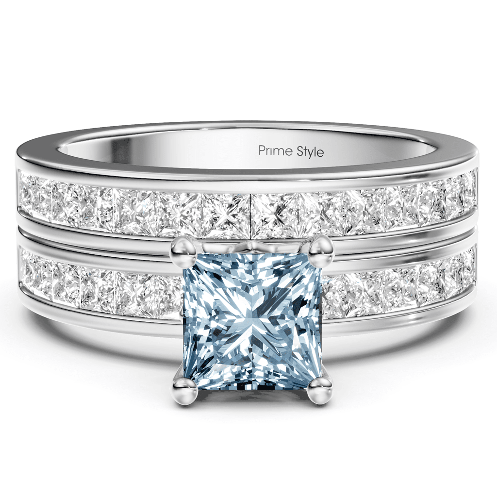2.75 - 5.75 CT Princess Cut Fancy Blue Diamonds - Bridal Set - Primestyle.com