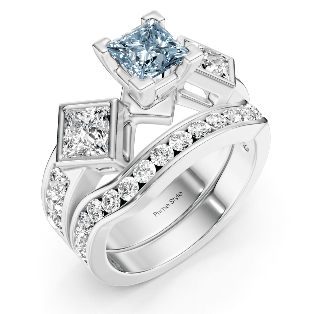 2.65 - 5.65 CT Princess & Round Cut Fancy Blue Diamonds - Bridal Set - Primestyle.com
