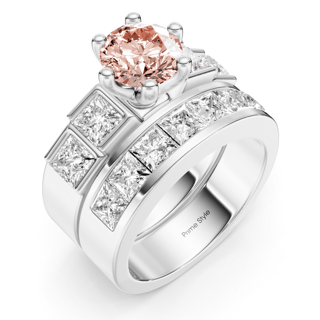 3.00-6.00 CT Princess & Round Cut Fancy Pink Diamonds - Bridal Set