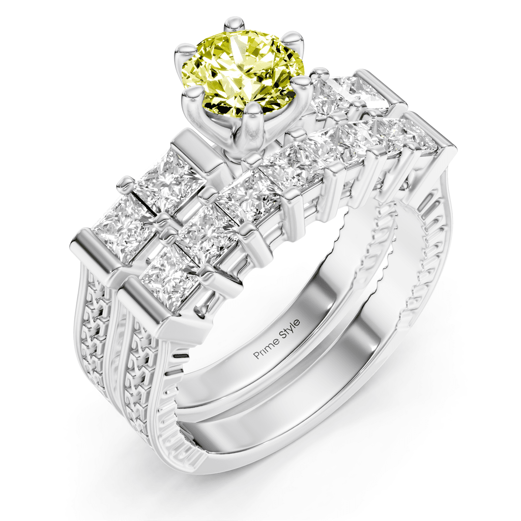 2.40 - 5.40 CT Princess Cut Fancy Yellow Diamonds - Bridal Set - Primestyle.com